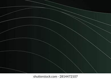 Abstract minimalist wave patterns on dark green gradient background, darkgreen