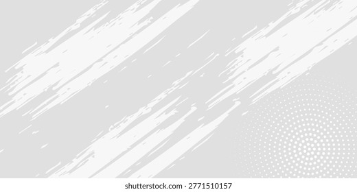 Abstract Minimalist White and Grey Background with Halftone Dot Pattern and Artistic Grunge Brush Strokes