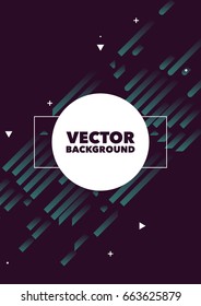 Abstract Minimalistic A4 Poster Design - Creative Concept - Modern Diagonal Dark Purple Background with Blue Geometric Elements. Bright Lines & Circles. Vector Illustration