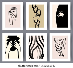 Abstract minimalistic art wall design for print collection. Set of modern simple abstractionism artworks for interior decoration. Vector illustration. 