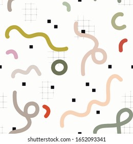 
FONDO MINIMALISTA ABSTRACTO CON LÍNEAS DE COLOR Y PLAZAS NEGRAS. DIBUJO INALÁMBRICO CON DOODLES