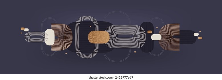 Abstract minimalistic background with ellipse shape. Ethnic and csandinavian style design template with gold color. Vector design element for card, invitation, poster, header, social media.