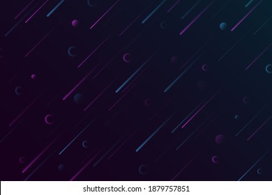 Abstract minimalistic background with falling multicolored meteorites in space on a dark background. Meteors fall at a fast speed. Vector illustration. EPS 10