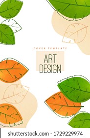 Abstract minimalistic background with leaves and space for text. Advertising poster, flyer, cover or web banner. Template for design sale, discounts, eco. Vector illustration.