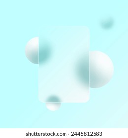Abstract minimalistic background for a presentation slide in the style of glass morphism. Landing page template with 3D spheres.