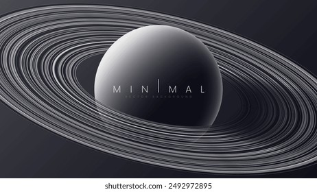 Abstract minimalistic background with stylized geometrical planet Saturn with ring around. Trendy surreal science fiction minimal dynamic banner design in clean minimalist style. Vector illustration