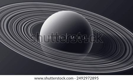 Abstract minimalistic background with stylized geometrical planet Saturn with ring around. Trendy surreal science fiction minimal dynamic banner design in clean minimalist style. Vector illustration