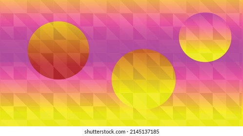 Abstract minimalistic background with three circles in vibrant color. Background behind objects in gradient color on the edges in blue and across the center in yellow. Background complemented by a tri