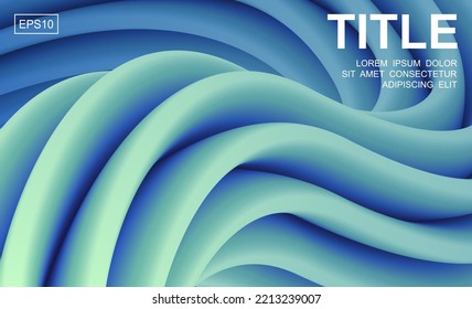 Abstract minimalistic background of turquoise and cyan color. Dynamic 3d wave