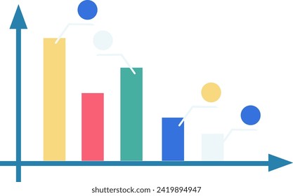Resumen gráfico de barras minimalista con barras coloridas y figuras geométricas. Diseño simple de un gráfico de crecimiento empresarial. Ilustración vectorial del concepto de análisis de datos y estadísticas.
