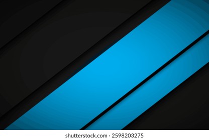 Abstract minimalistic black and blue background. Oblique geometric shapes and lines for design. Banner template. Layers above each other. Vector illustration wallpaper