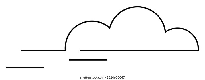 Linhas pretas abstratas e minimalistas formam uma nuvem com linhas horizontais paralelas. Ideal para o aplicativo meteorológico, web design, logotipo, conjunto de ícones, arte digital.