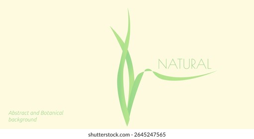 Abstract minimalistic botanical background with three green blades of grass and text space