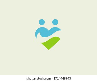 Abstract minimalistic bright logo icon image of two people in a heart.
