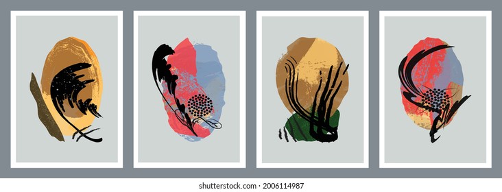 Abstract minimalistic cards set. Retro geometric natural shapes poster set in modern style for minimalist print, cover, wallpaper, template, poster, natural wall art, flat design. Vector illustration