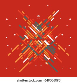 Resumen Diseño minimalista - Concepto creativo - Diagonal moderna Resumen de fondo rojo con elementos geométricos degradados. Líneas diagonales rojas, blancas, triángulos y círculos. Ilustración vectorial