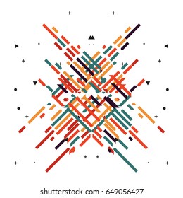 Abstract Minimalistic Design - Creative Concept - Modern Diagonal Abstract White Background with Colorful Geometric Elements. Red, Green, Yellow, Purple Diagonal Lines & Circles. Vector Illustration