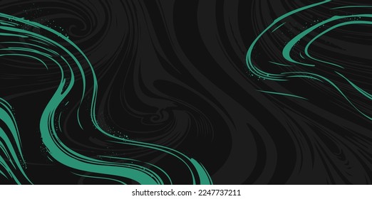 Abstract minimalistic design with smooth green lines on black background. Free space for text. Vector texture for flyer, packaging, invitation, cover.
