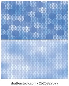 Abstrakter minimalistischer digitaler hellblauer Hintergrund mit Sechsecken in Mosaikform.