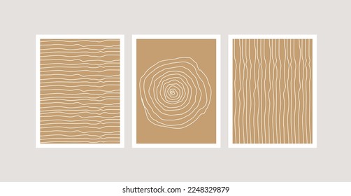 Abstract minimalistic earthy texture. Minimal hand drawn lines poster collection. Vector illustration for trendy design, modern print, template in minimal flat style. Nature inspired vector.