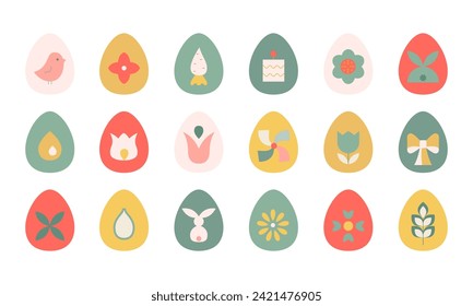 Abstract minimalistic easter eggs with simple elements.