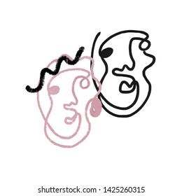 Abstract minimalistic face drawing, portrait in graphic simple modern style. Contemporary creative art. Beauty logo, glamour sing, female head. Linear contour concept. 