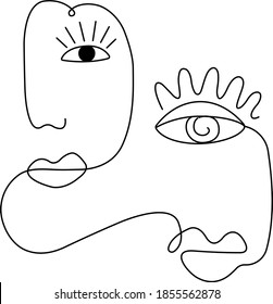 Abstract minimalistic faces art. One line drawing