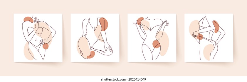 Abstract minimalistic female bodies. Modern single line art. Woman beauty fashion concept, minimalistic style.