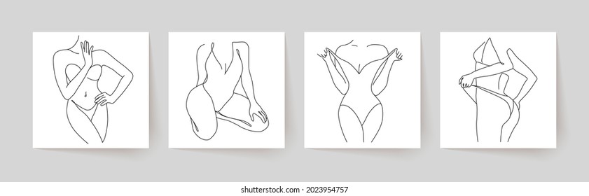 Abstract minimalistic female bodies. Modern single line art. Woman beauty fashion concept, minimalistic style.