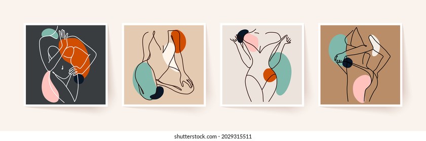 Abstract minimalistic female bodies. Modern single line art. Woman beauty fashion concept, minimalistic style.