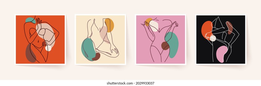 Abstract minimalistic female bodies. Modern single line art. Woman beauty fashion concept, minimalistic style.