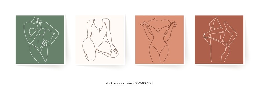 Abstract minimalistic female bodies. Modern single line art. Woman beauty fashion concept, minimalistic style.