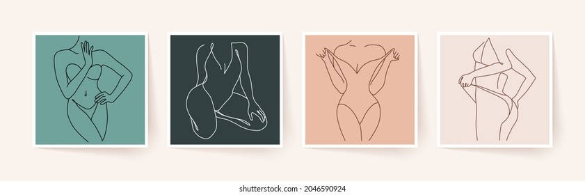 Abstract minimalistic female bodies. Modern single line art. Woman beauty fashion concept, minimalistic style.