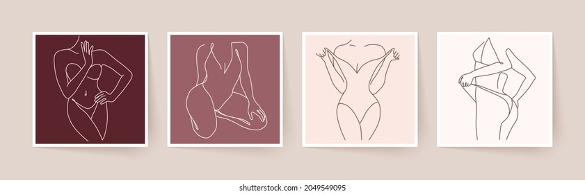 Abstract minimalistic female bodies. Modern single line art. Woman beauty fashion concept, minimalistic style.