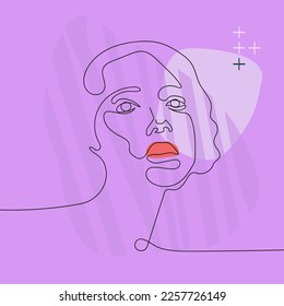Abstract minimalistic female face line drawing art. Idea for wall decoration, postcard or brochure cover design.