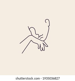 Abstraktes minimalistisches weibliches Gesicht. Vektorgrafik des weiblichen Gesichts in einem trendigen linearen Stil. Elegante Kunst. Für Poster, Tätowierungen, Logos 