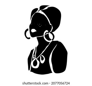 Abstract minimalistic female monochrome black silhouette with empty face. Contemporary modern art style. Vector illustration as a design element for African authentic concepts.