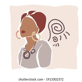Abstract minimalistic female portrait with empty face in trendy hand drawn style. Contemporary modern art in pastel beige colors. Vector illustration as a design element for women beauty posters.