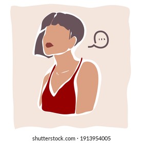 Abstract minimalistic female portrait with empty face in trendy hand drawn style. Contemporary modern art in pastel beige colors. Vector illustration as a design element for women beauty posters.