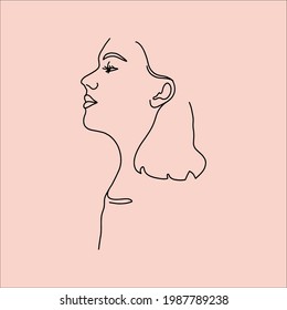  Abstract minimalistic female portrait. Vector fashion illustration for posters, tattoos, logos.