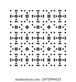 Abstract minimalistic geometric shape from black circles. Dotted background. Monochrome perforated pattern with dot and circles.
