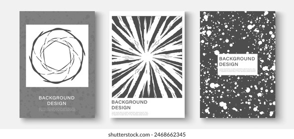 Abstract minimalistic gray cover design template with white splashes and strokes of paint. Vector background, poster, banner, flyer.