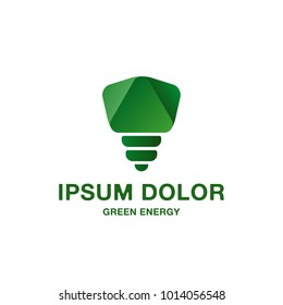Abstract and minimalistic green light bulb icon. Pure green energy logo idea for the business card, branding and corporate identity.