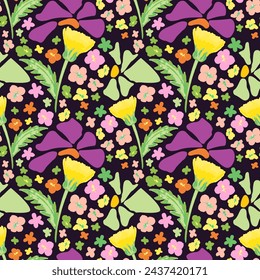 Abstract minimalistic groovy retro pattern with dandelions.