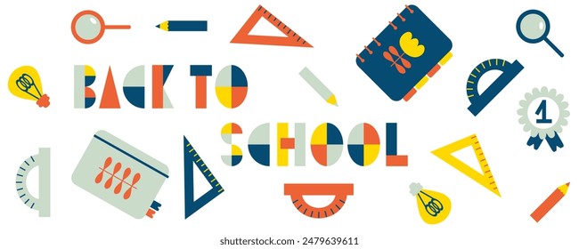 Abstract minimalistic horizontal banner with back to school educate concept. Perfect print to tee, sticker, card. Hand drawn isolated vector illustration.


