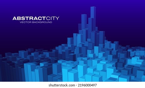 Abstract Minimalistic Illustration of City Buildings. 3D Cubes in Perspective. Smart Digital City Concept. Vector Background. 