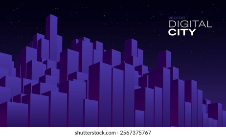 Abstract Minimalistic Illustration of City Buildings. 3D Cubes in Perspective. Smart Digital City Concept. Vector Background.