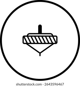 Abstract minimalistic illustration of a spinning top toy icon in a circular frame