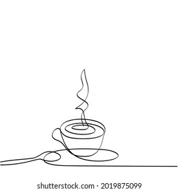 Abstract minimalistic linear sketch. Cup with a drink. Vector hand drawn illustration, modern style. Black and white poster for Scandinavian interior design.