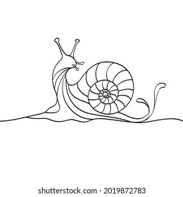 Abstract minimalistic linear sketch. Fabulous snail. Vector hand drawn illustration, modern style. Black and white poster for Scandinavian interior design.